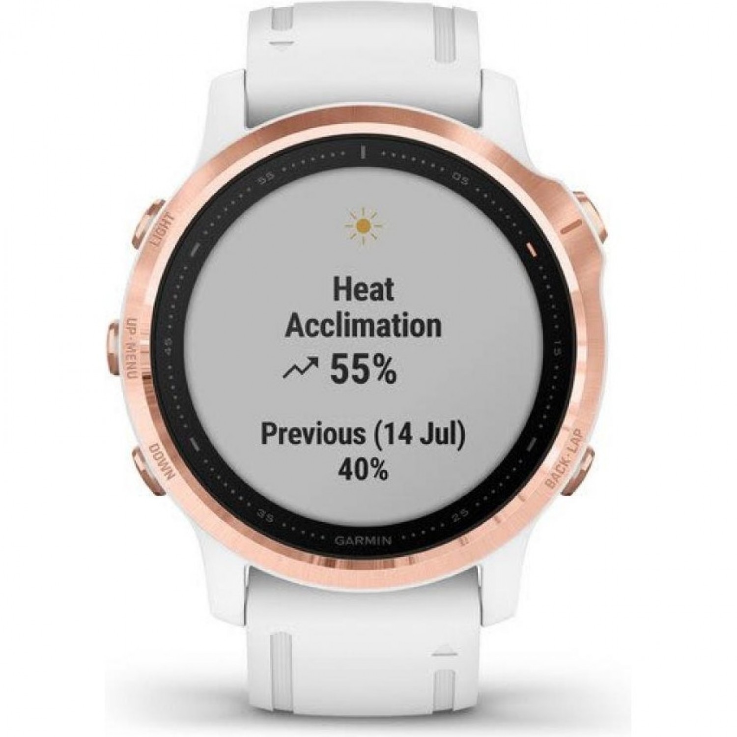 Garmin Fēnix 6S 42 mm Smartwatch in Rose Gold store with White Band